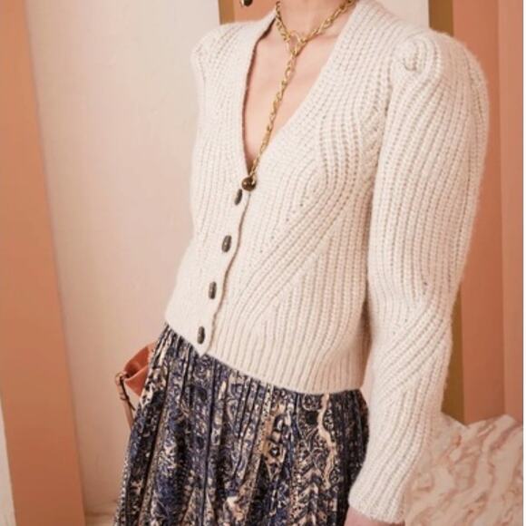 Ulla Johnson Alpaca Blend Chunky Knit Cardigan Sweater Women Sz Medium Cream EUC - Picture 16 of 16